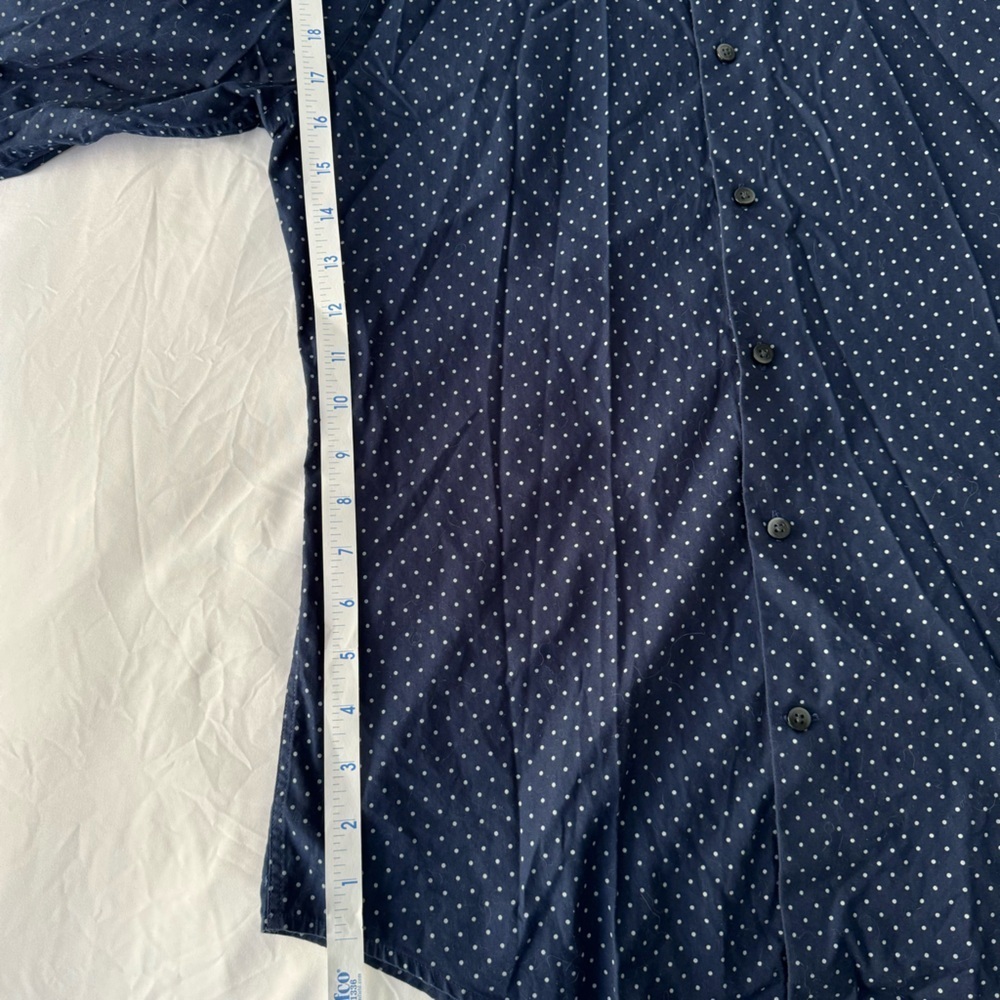 Men’s Express Extra Slim Dots Dress Shirt, Navy Blue - Picture 8 of 11